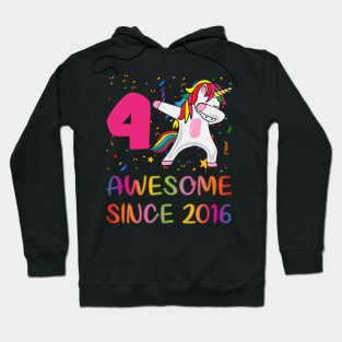 4 Years Old 4th Birthday Unicorn Dabbing Hoodie